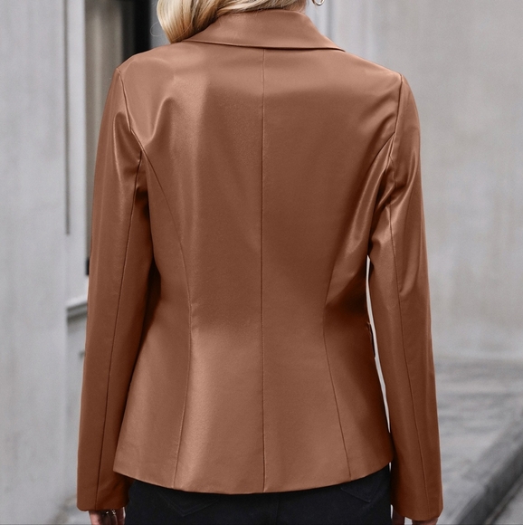 Tailored Shine Button Blazer - Brown - Picture 5 of 5